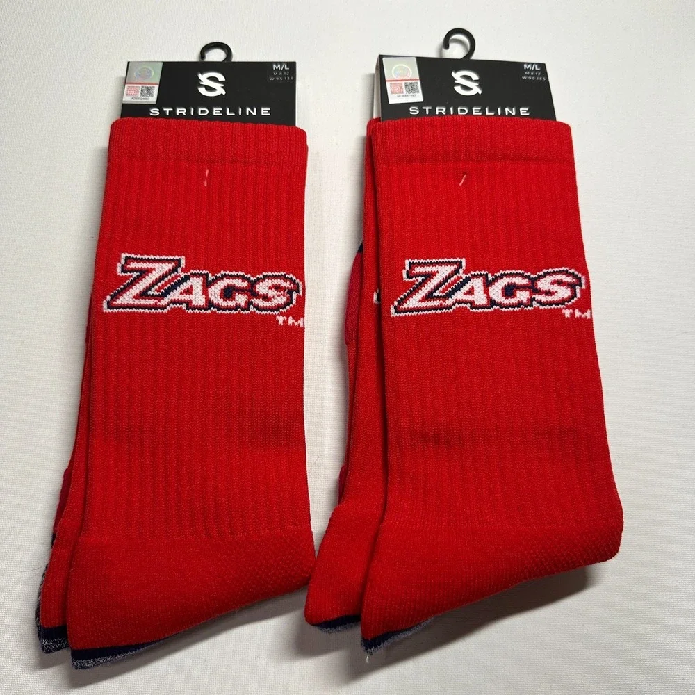 Gonzaga Bulldogs ZAGS University Lot of 2‎ STRIDELINE Crew Socks M/L NEW